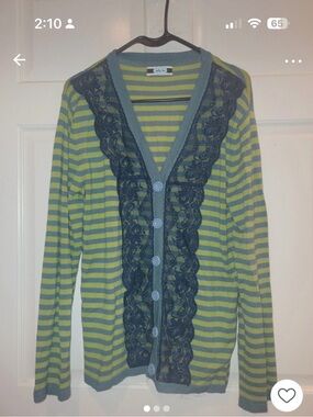 Matilda Jane Green and Teal Striped Lace-Trim Cardigan
